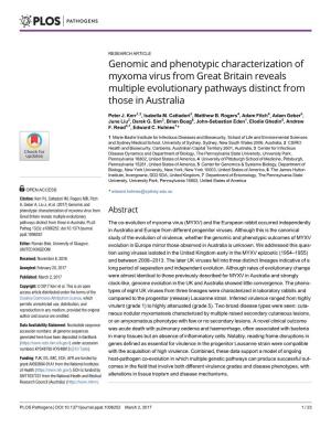 Genomic and Phenotypic Characterization of Myxoma Virus from Great Britain Reveals Multiple Evolutionary Pathways Distinct from Those in Australia