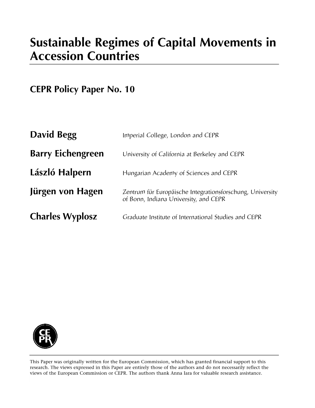 Sustainable Regimes of Capital Movements in Accession Countries