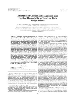 Absorption of Calcium and Magnesium from Fortified Human Milk by Very Low Birth Weight Infants