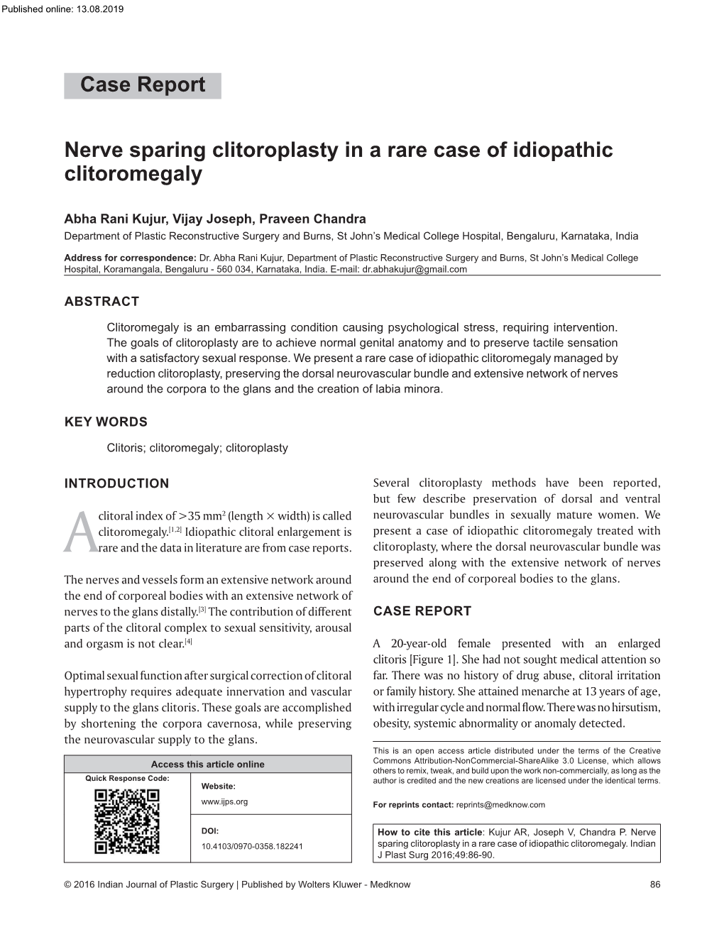 Nerve Sparing Clitoroplasty in a Rare Case of Idiopathic Clitoromegaly