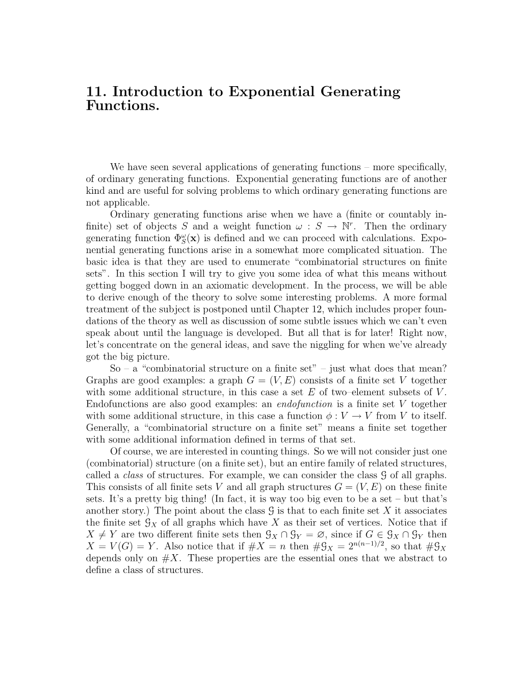 11. Introduction to Exponential Generating Functions