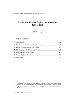 Russia and Human Rights: Incompatible Opposites?