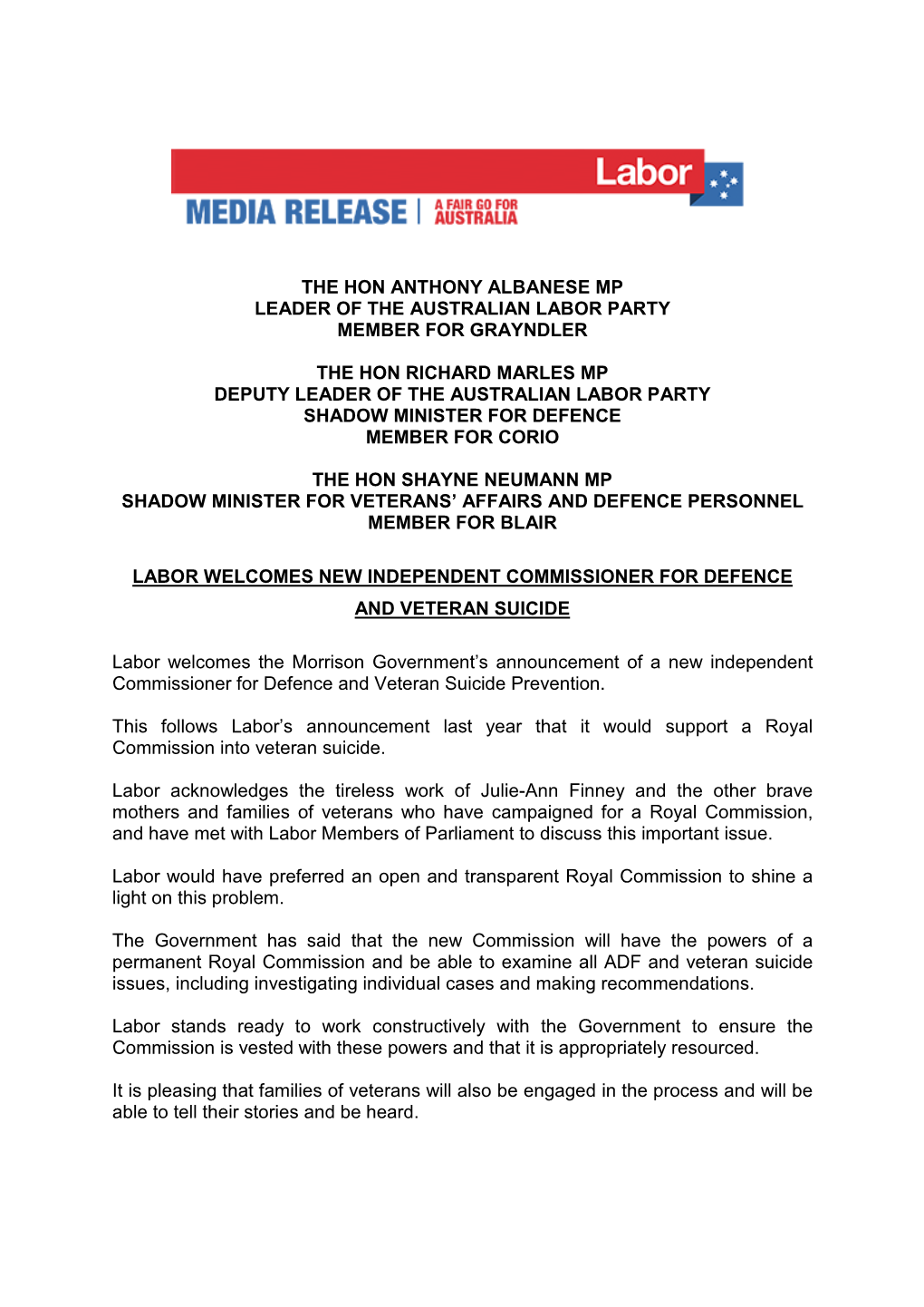 The Hon Anthony Albanese Mp Leader of the Australian Labor Party Member for Grayndler