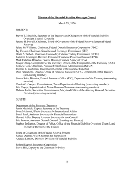 Minutes of the Financial Stability Oversight Council: March 26, 2020