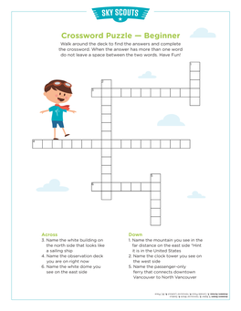 Crossword Puzzle — Beginner Walk Around the Deck to ﬁ Nd the Answers and Complete the Crossword
