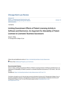Limiting Downstream Effects of Patent Licensing Activity in Software And