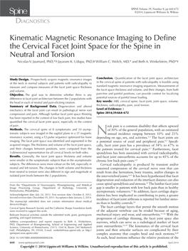 Kinematic Magnetic Resonance Imaging to Define the Cervical Facet Joint Space for the Spine in Neutral and Torsion