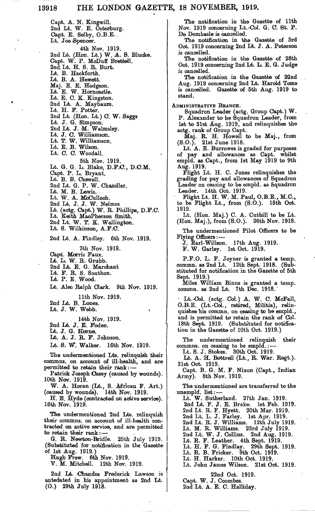 13918 the London Gazette, 18 November, 1919