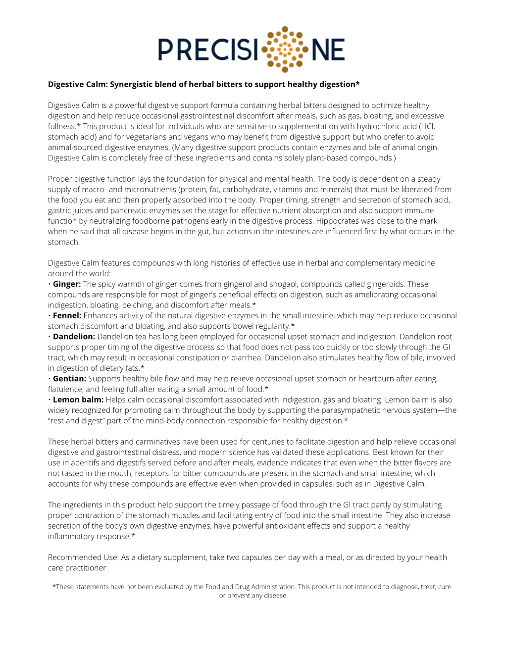 Digestive Calm Patient Ed Sheet