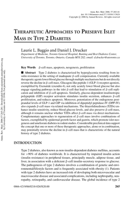 Therapeutic Approaches to Preserve Islet Mass in Type 2 Diabetes