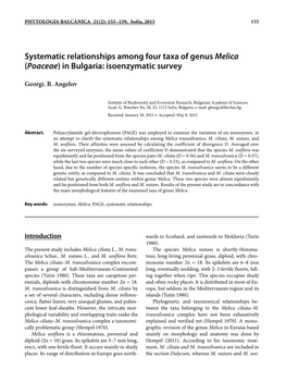 Systematic Relationships Among Four Taxa of Genus Melica (Poaceae) in Bulgaria: Isoenzymatic Survey