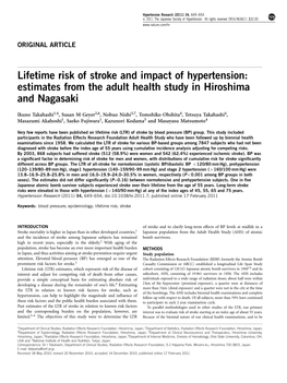 Lifetime Risk of Stroke and Impact of Hypertension: Estimates from the Adult Health Study in Hiroshima and Nagasaki
