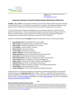 Corporate Volunteer Council of Atlanta Names 2015 Board of Directors