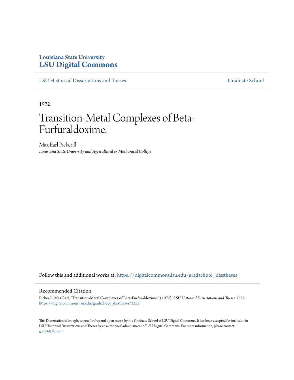 Transition-Metal Complexes of Beta-Furfuraldoxime." (1972)