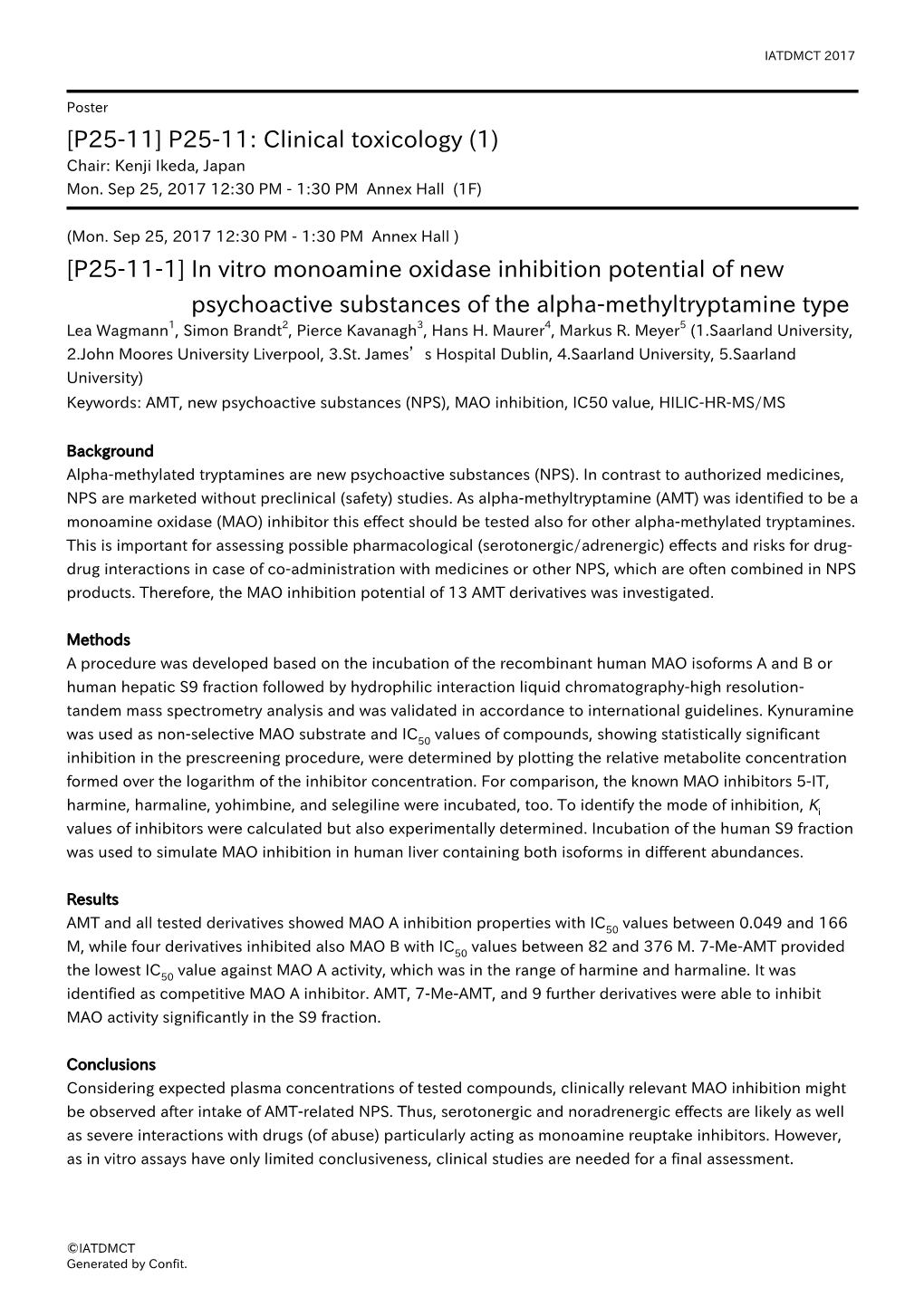 P25-11: Clinical Toxicology (1) in Vitro Monoamine Oxidase Inhibition