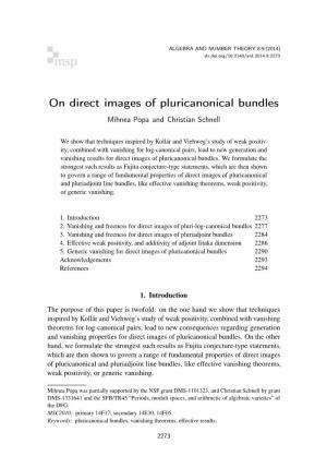 On Direct Images of Pluricanonical Bundles Mihnea Popa and Christian Schnell