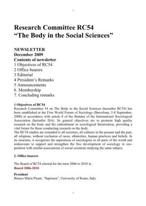Research Committee RC54 “The Body in the Social Sciences”