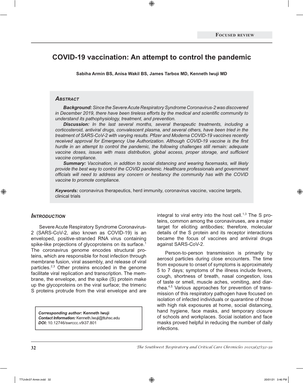 COVID-19 Vaccination: an Attempt to Control the Pandemic