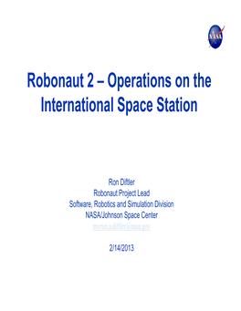 Robonaut 2 – Operations on the International Space Station