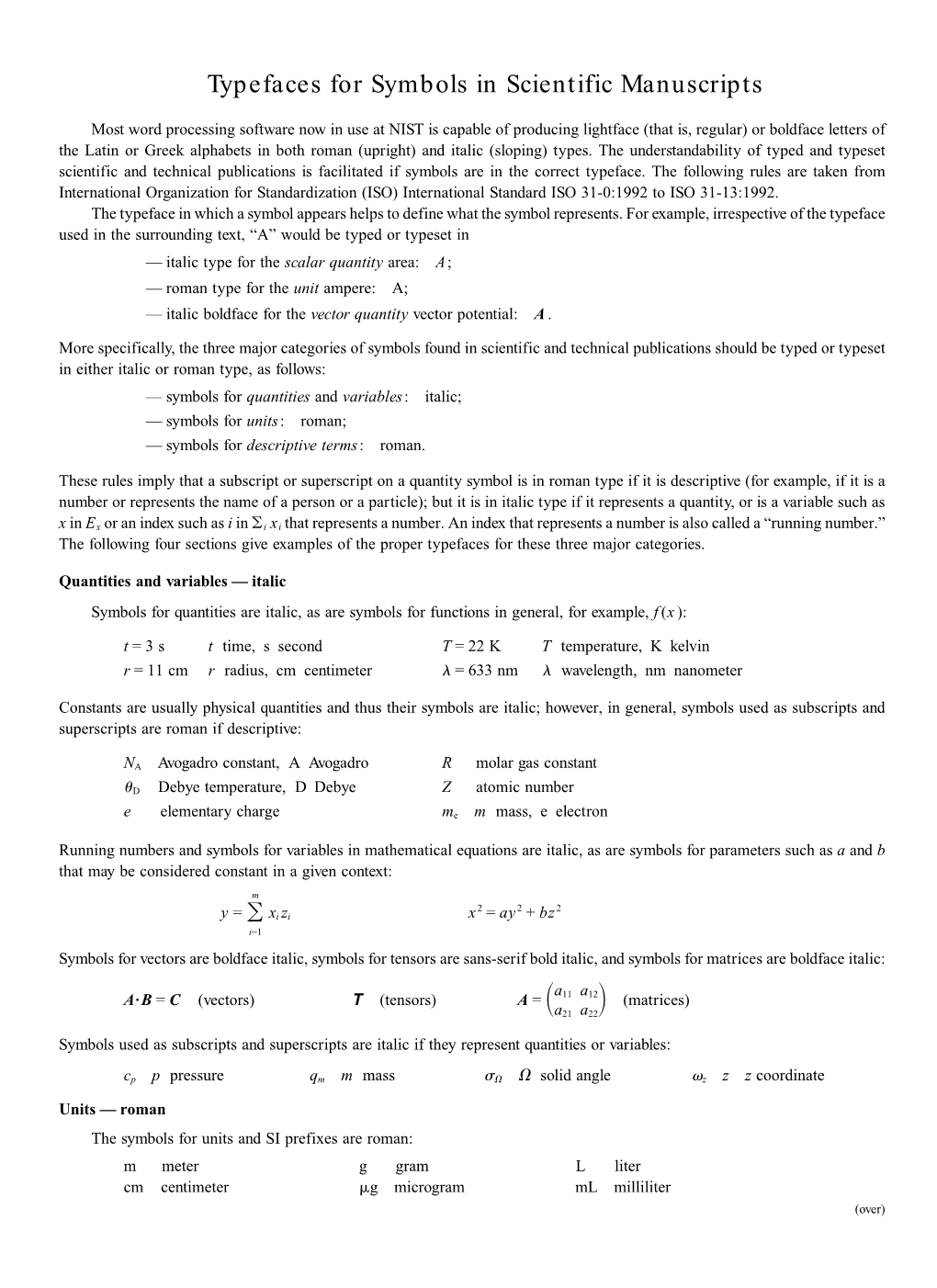 Typefaces for Symbols in Scientific Manuscripts