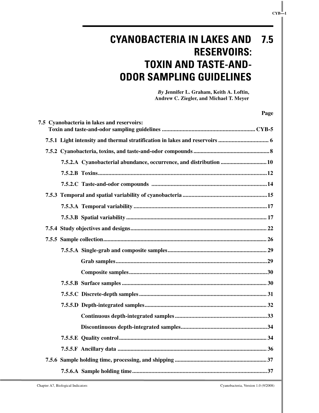 Cyanobacteria in Lakes and Reservoirs: Toxin and Taste-And-Odor Sampling Guidelines
