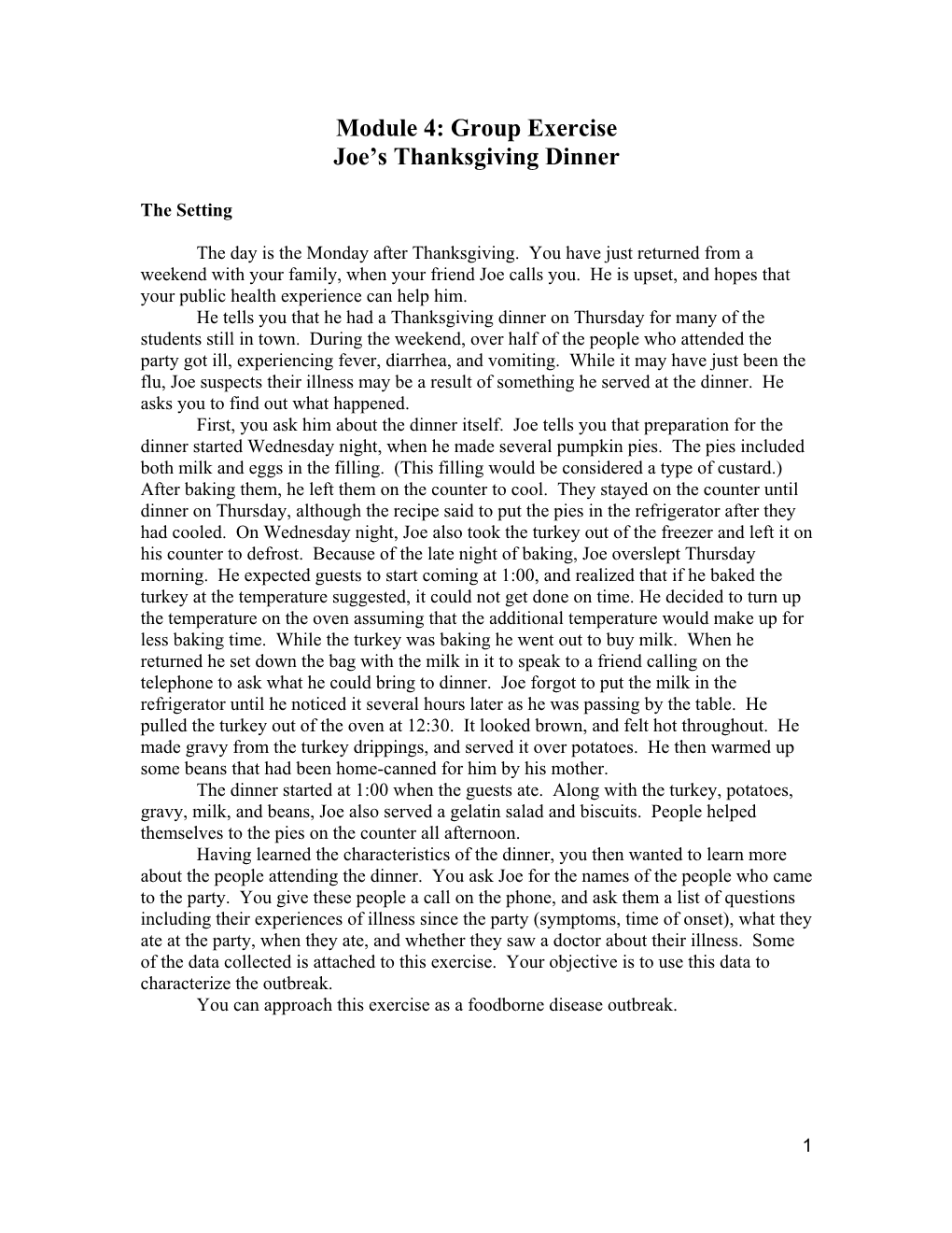 Module 4: Group Exercise Joe's Thanksgiving Dinner