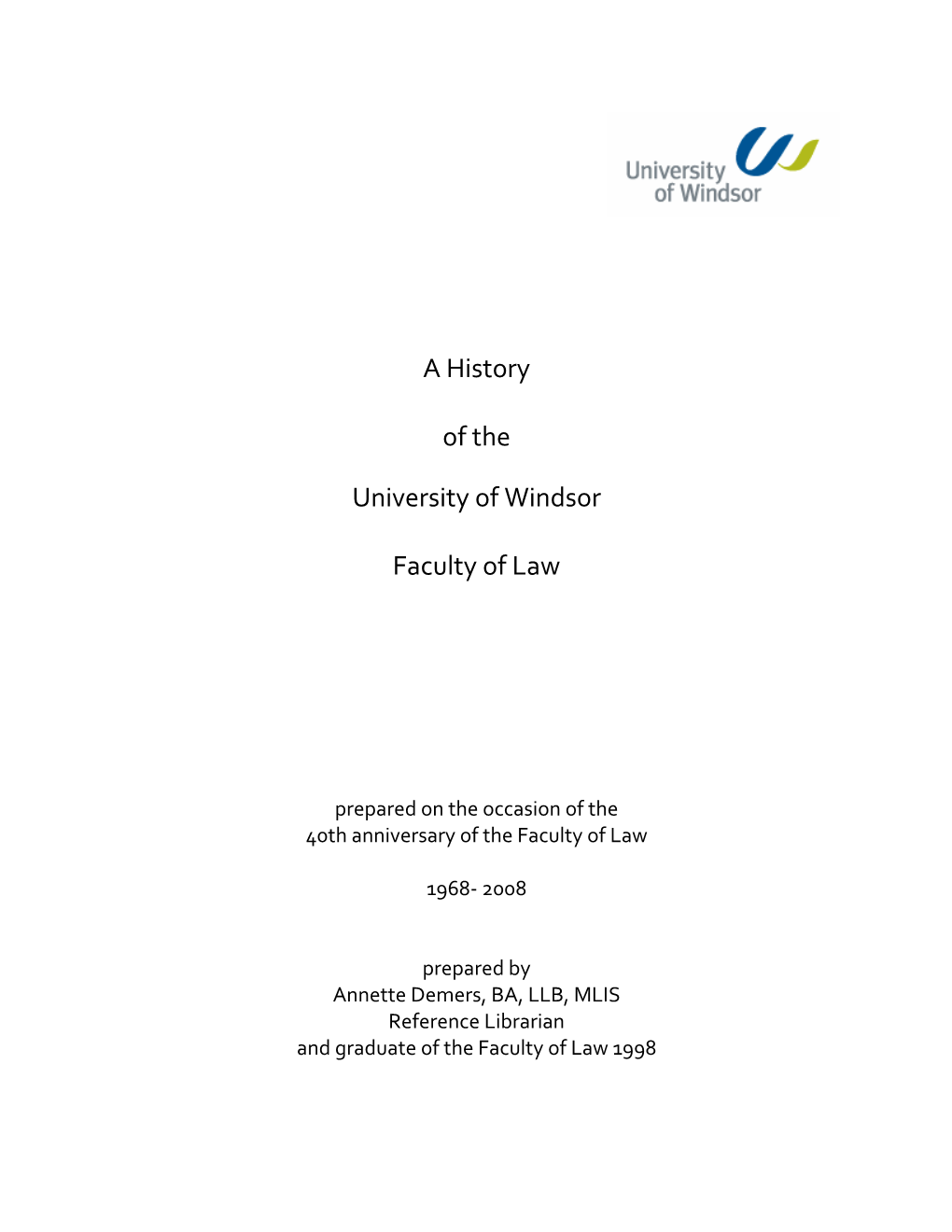 A History of the University of Windsor Faculty Of