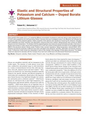 Elastic and Structural Properties of Potassium and Calcium – Doped Borate IJCRR Section: General Science Lithium Glasses Sci