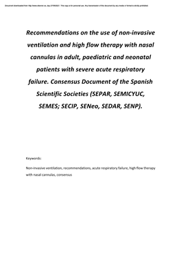 Recommendations on the Use of Non-Invasive Ventilation and High