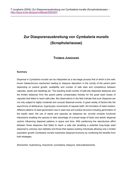 Zur Diasporenausbreitung Von Cymbalaria Muralis (Scrophulariaceae)