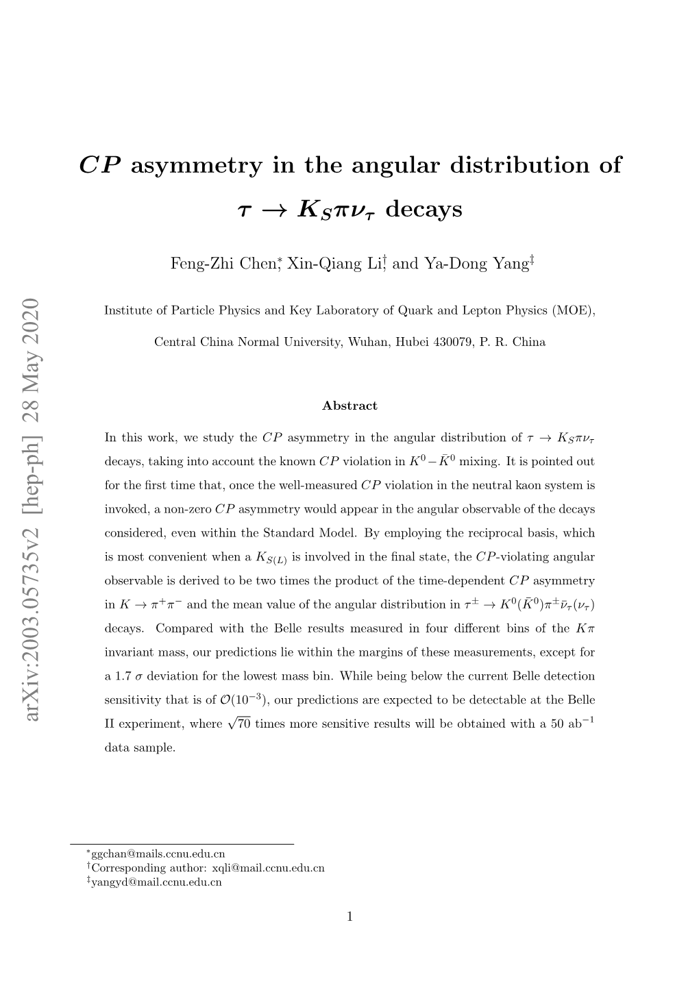 CP Asymmetry in the Angular Distribution of Τ → K Sπντ Decays