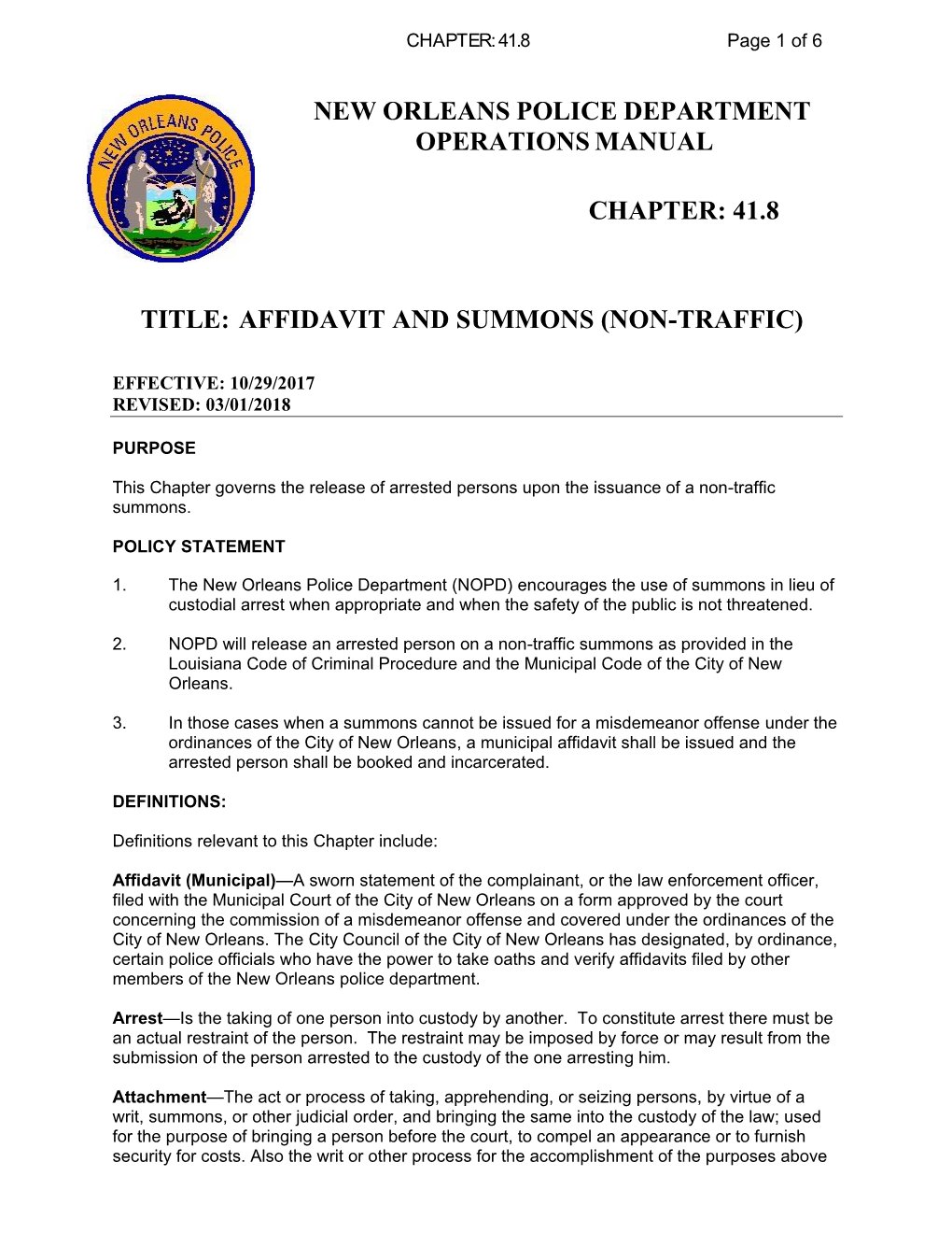 41.8 Title: Affidavit and Summons (Non-Traffic)