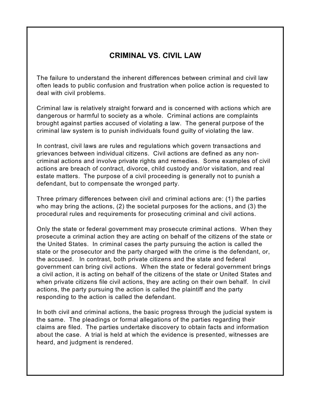 Criminal Vs. Civil Law