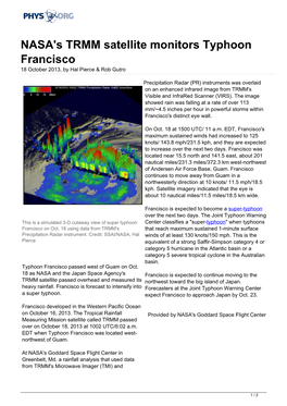 NASA's TRMM Satellite Monitors Typhoon Francisco 18 October 2013, by Hal Pierce & Rob Gutro