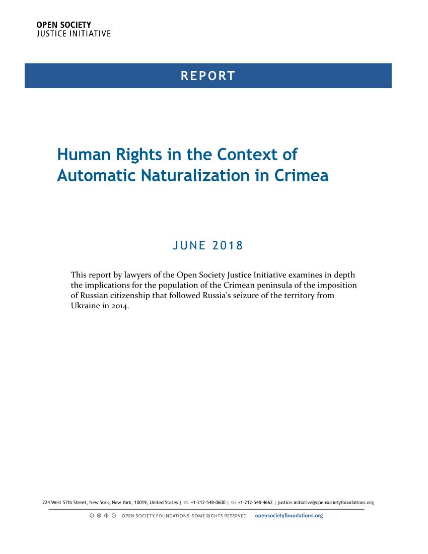 Human Rights in the Context of Automatic Naturalization in Crimea