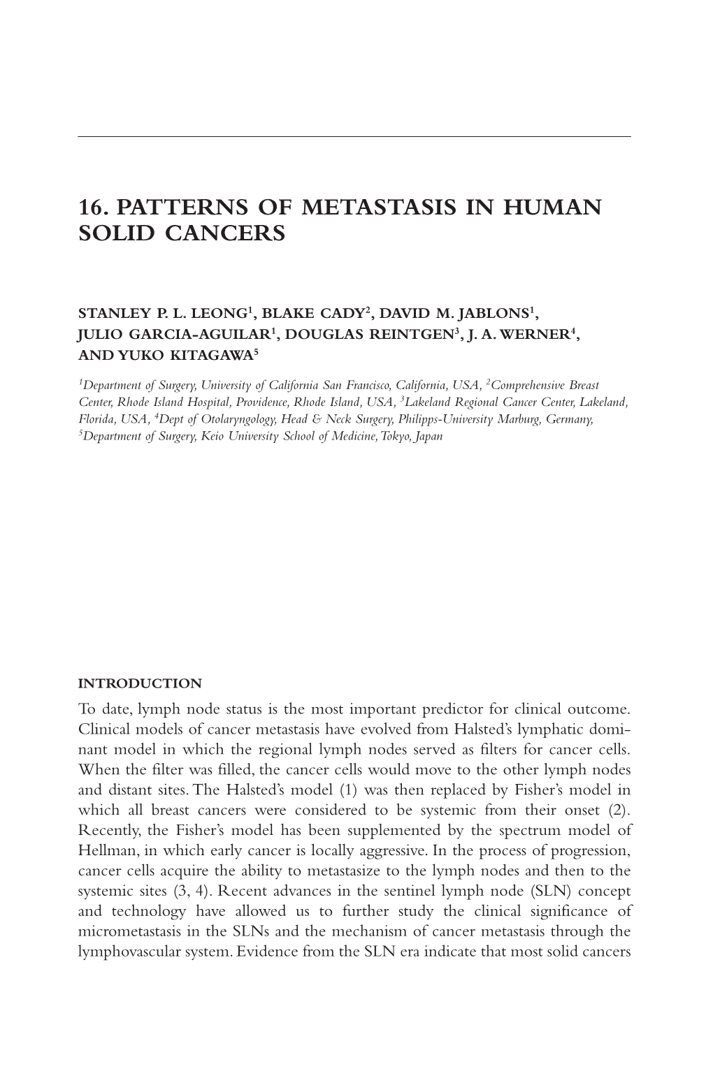 16. Patterns of Metastasis in Human Solid Cancers