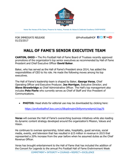 Hall of Fame's Senior Executive Team
