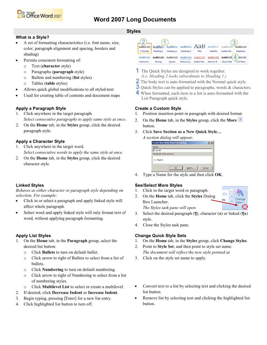 Word 2007 Long Documents