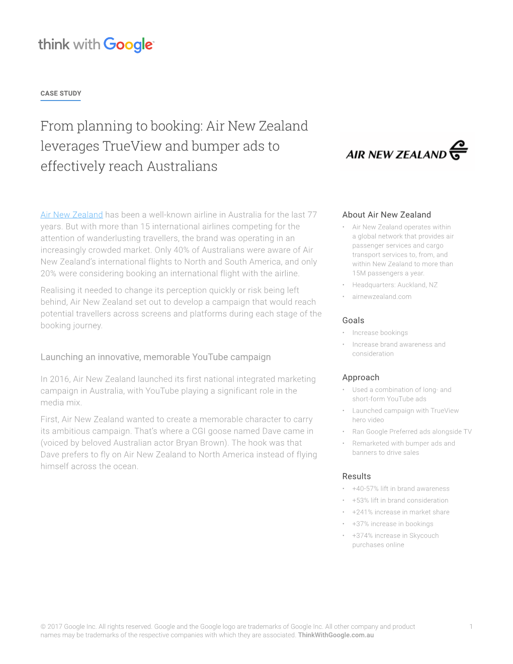 From Planning to Booking: Air New Zealand Leverages Trueview and Bumper Ads to Effectively Reach Australians