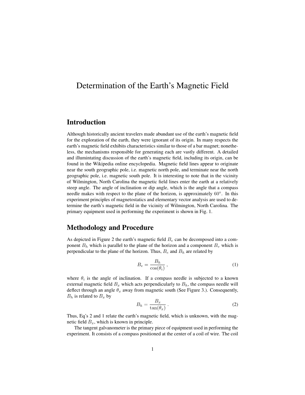 Determination of the Earth's Magnetic Field
