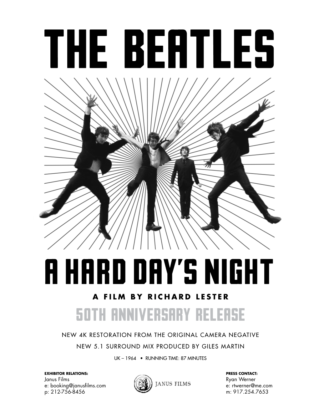A Hard Day's Night a FILM by RICHARD LESTER 50TH ANNIVERSARY RELEASE