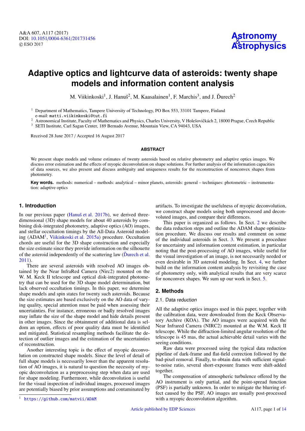 Adaptive Optics and Lightcurve Data of Asteroids: Twenty Shape Models and Information Content Analysis