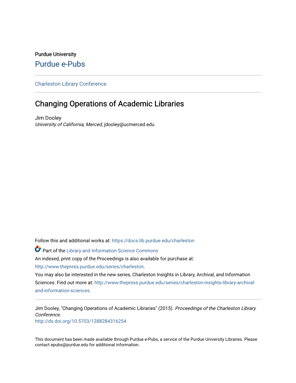 Changing Operations of Academic Libraries