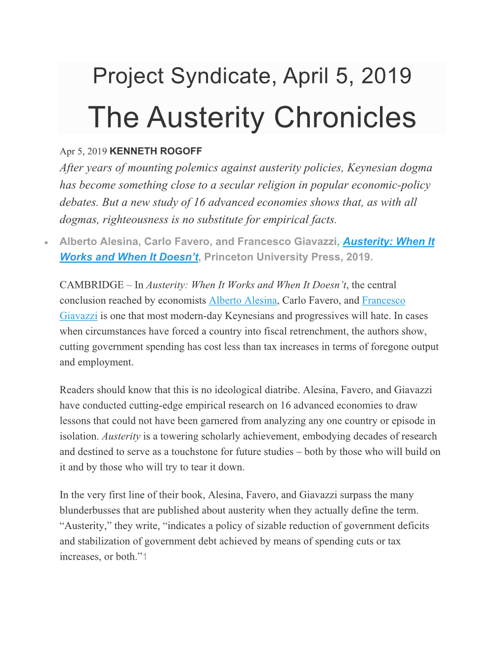 The Austerity Chronicles