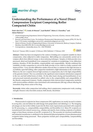Understanding the Performance of a Novel Direct Compression Excipient Comprising Roller Compacted Chitin