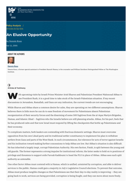 An Elusive Opportunity | the Washington Institute
