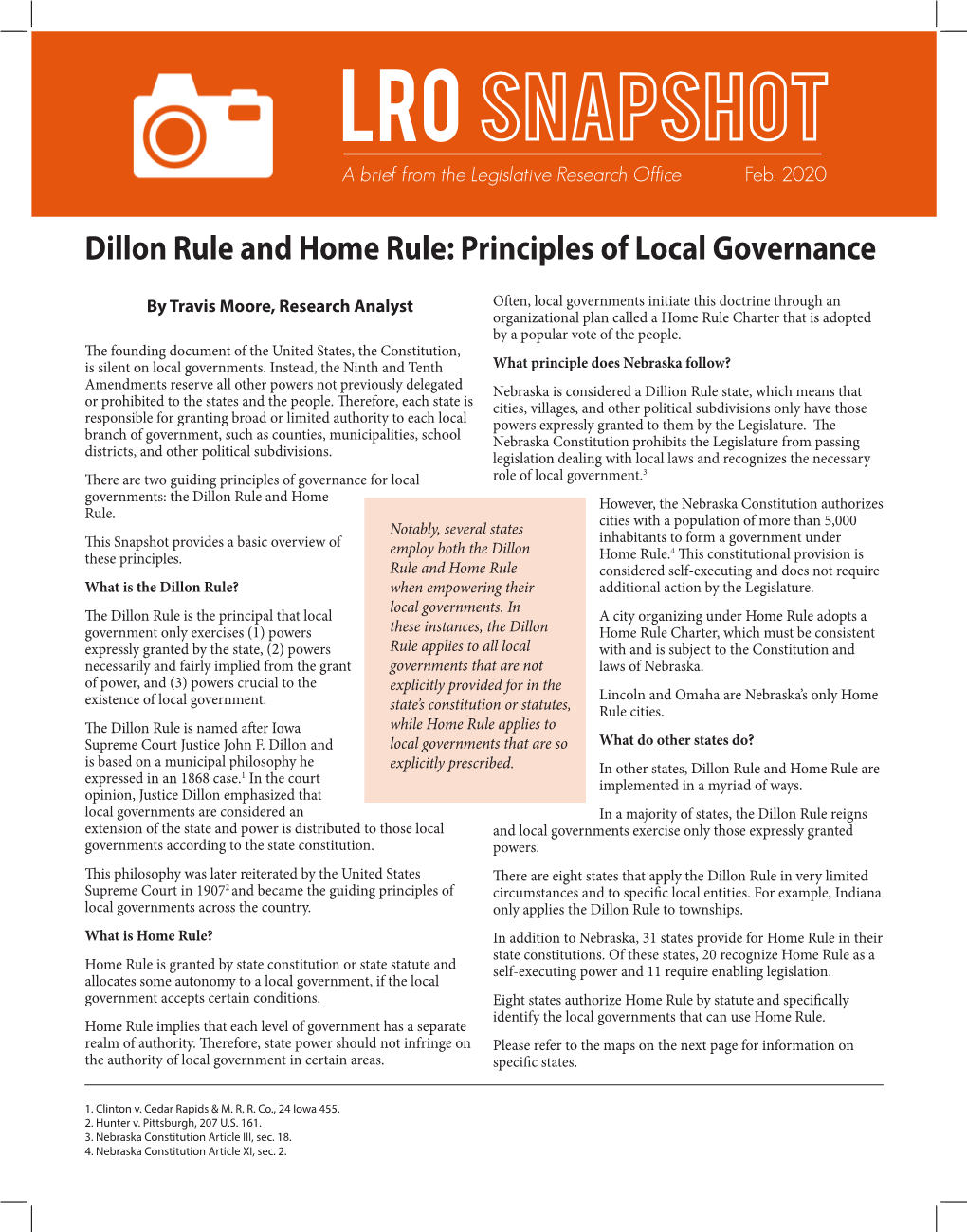 2020 Dillon Rule and Home Rule: Principles of Local Governance