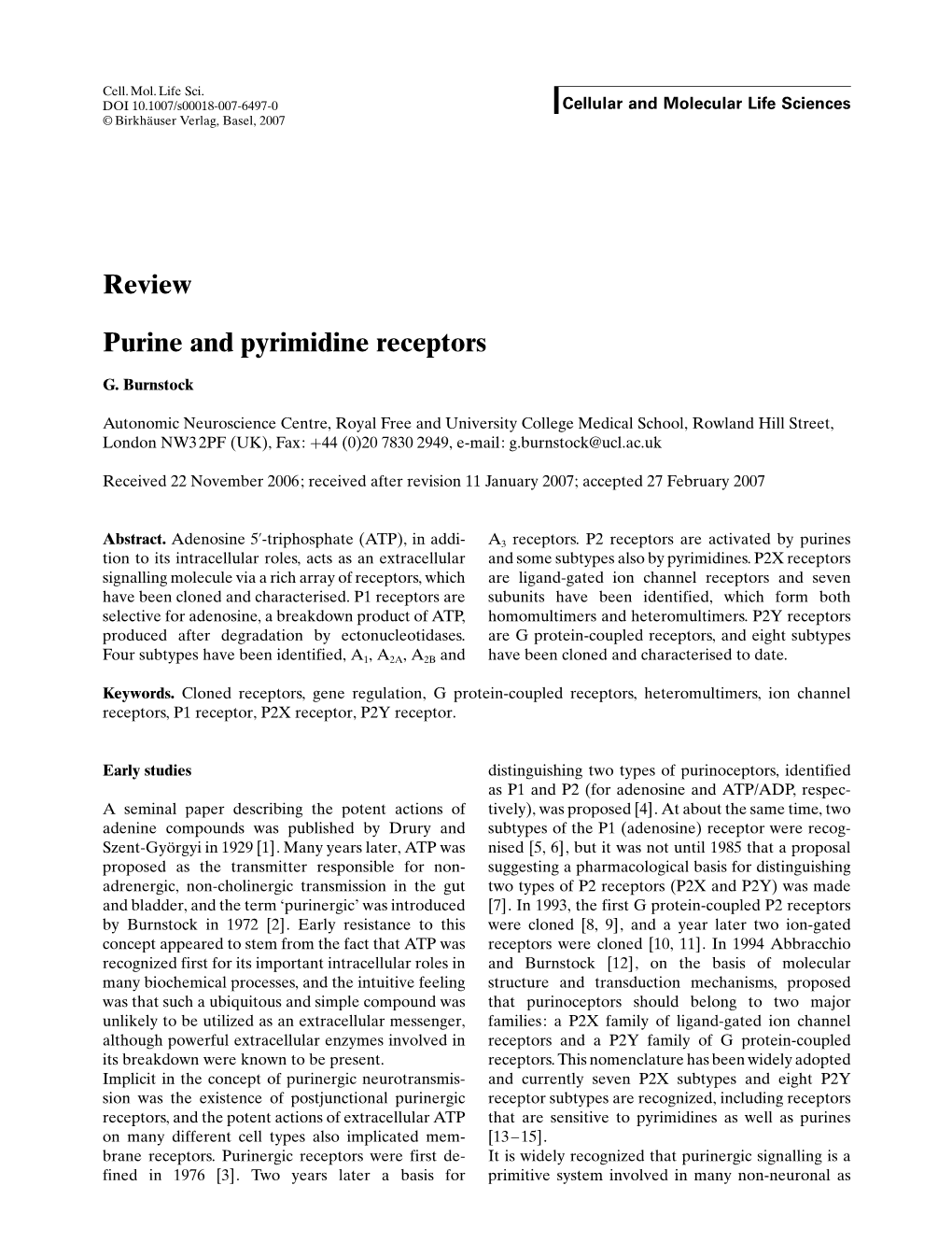 Review Purine and Pyrimidine Receptors