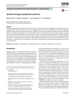 Synthetic Biology of Polyketide Synthases