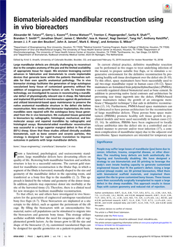 Biomaterials-Aided Mandibular Reconstruction Using in Vivo Bioreactors